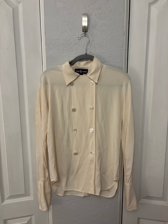 Ralph Lauren Tops - Vintage Ralph Lauren Ivory 100% Silk Double Breast Blouse Size 4 Dolman Sleeves